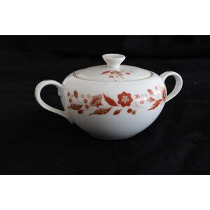 Vintage China Sugar Bowl & Lid Ming Ti By Dolphin Orange Flowers On Edge